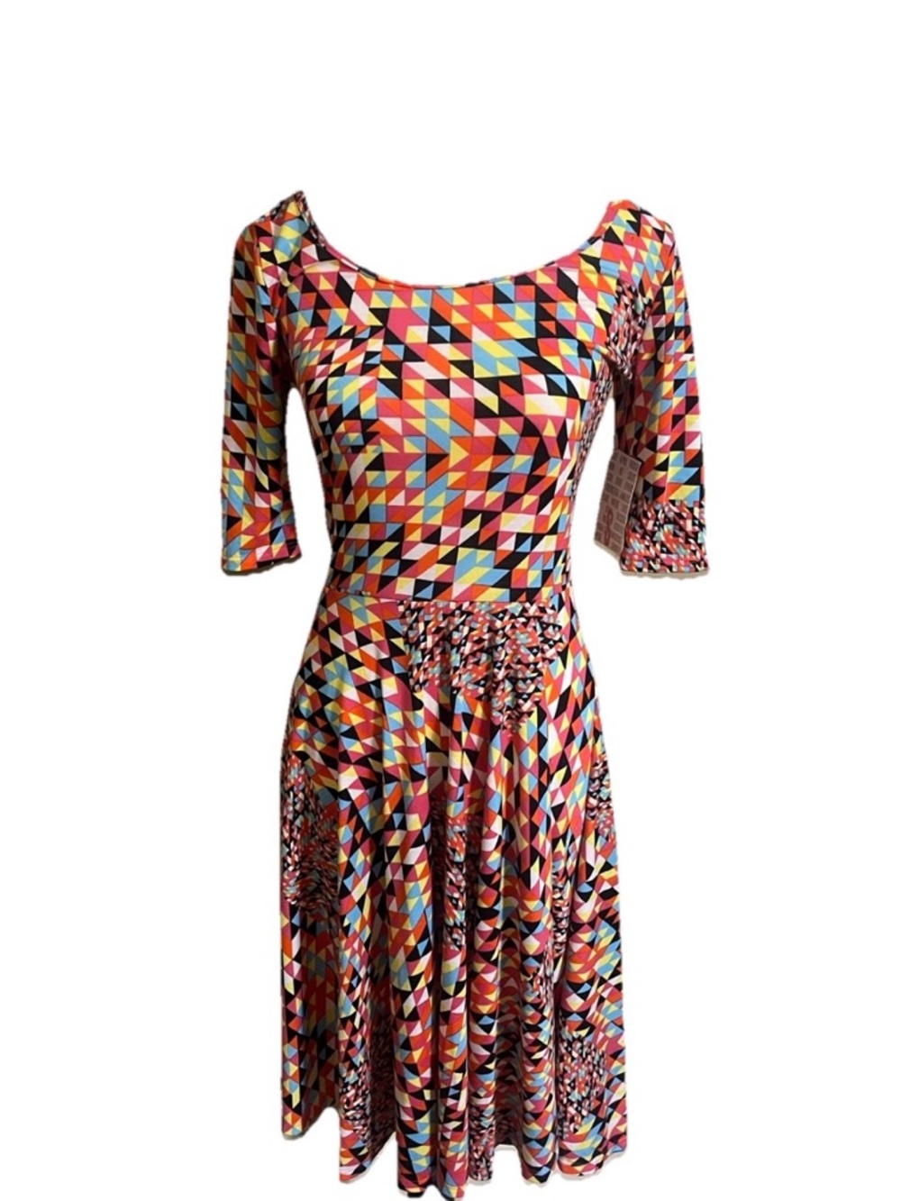 LuLaRoe Dress Sz S NICOLE Geometric Print A-Line/Fit&Flare Mid Length Sleeves
